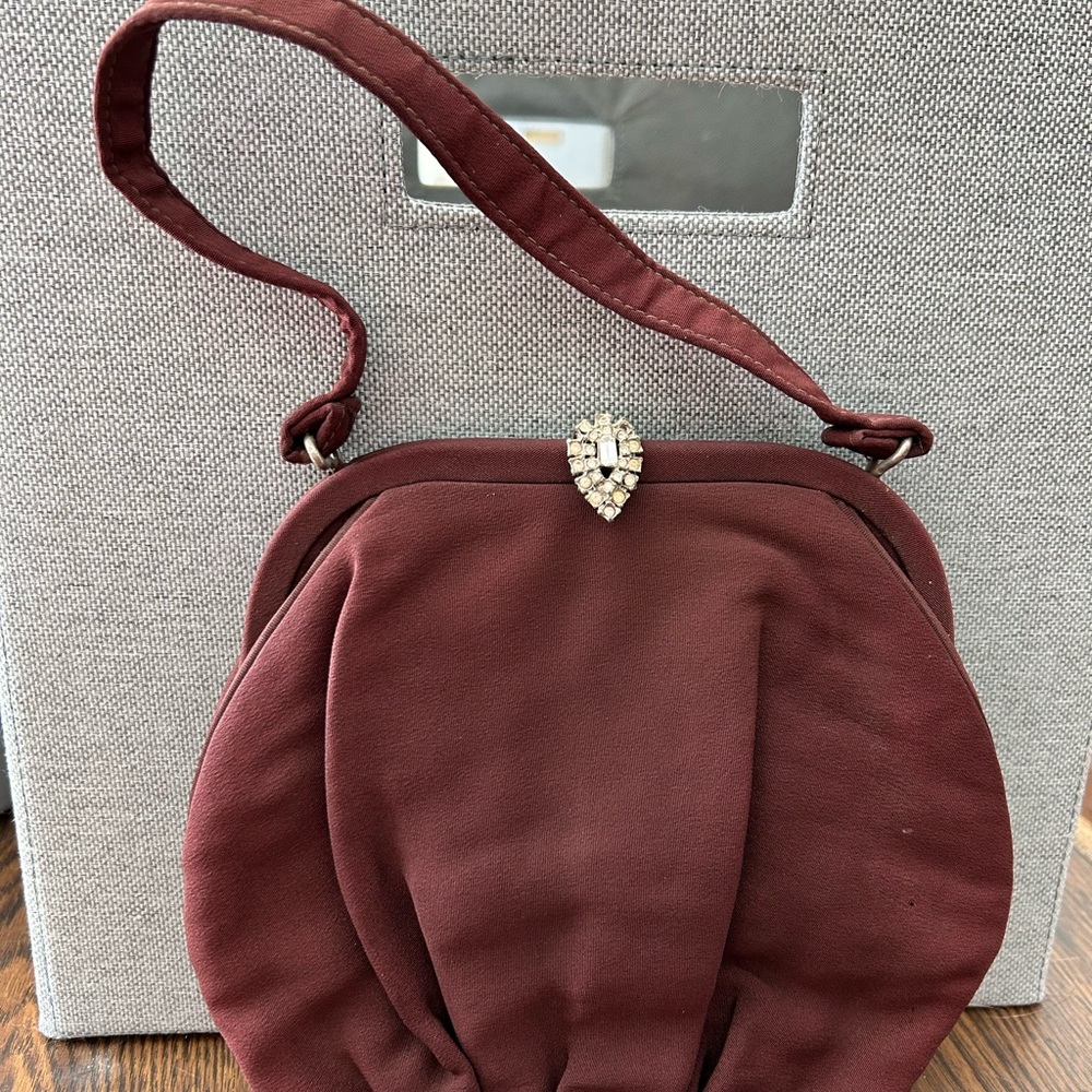 Antique Brown Mini Bag with Rhinestone Clasp & Coin Bag